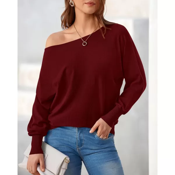BTFBM Womens Trendy Off Shoulder Sweater 2024 Fall Long Sleeve Casual Loose Tunics Asymmetrical Pullover Going Out TopsWine Red
