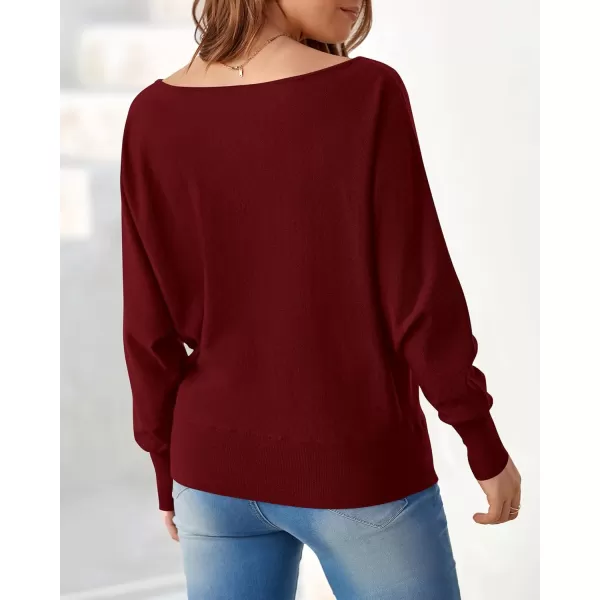 BTFBM Womens Trendy Off Shoulder Sweater 2024 Fall Long Sleeve Casual Loose Tunics Asymmetrical Pullover Going Out TopsWine Red
