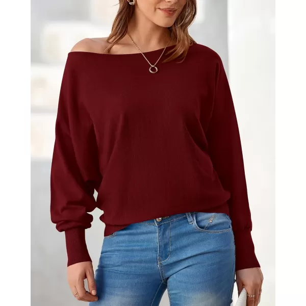 BTFBM Womens Trendy Off Shoulder Sweater 2024 Fall Long Sleeve Casual Loose Tunics Asymmetrical Pullover Going Out TopsWine Red