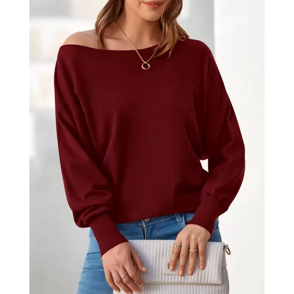 BTFBM Womens Trendy Off Shoulder Sweater 2024 Fall Long Sleeve Casual Loose Tunics Asymmetrical Pullover Going Out TopsWine Red