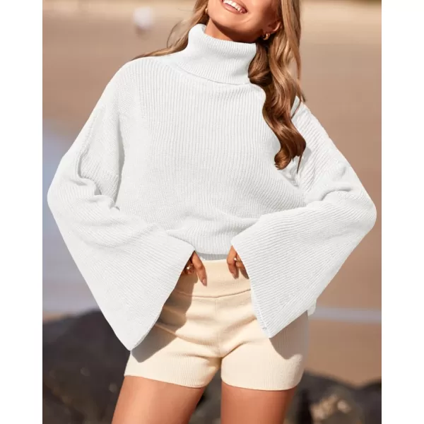 BTFBM Womens Turtleneck Pullover Sweaters 2024 Fall Winter Bell Long Sleeve Slouchy Oversized Ribbed Knit Jumper TopsSolid White