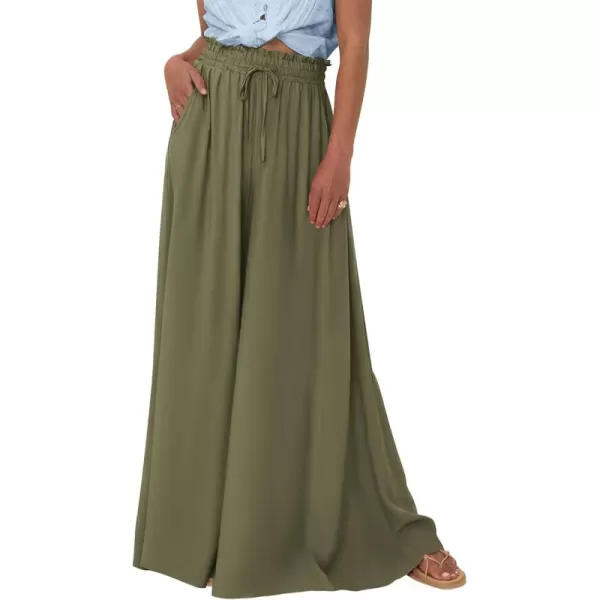 BTFBM Women Casual High Waist Wide Leg Pants Summer Floral Solid Long Palazzo Pants Lounge Beach Trousers with PocketSolid Army Green