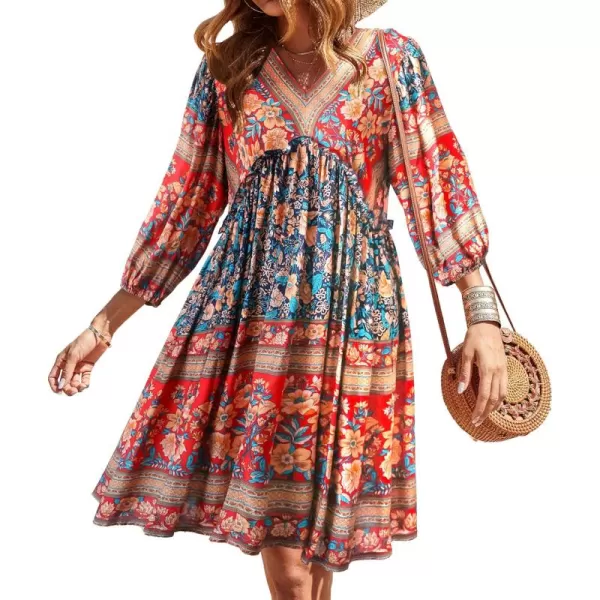 BTFBM Women Casual Spring Summer Dresses V Neck 34 Long Sleeve Ruffle Floral Flowy Boho Babydoll Mini Short Beach DressFloral Blue