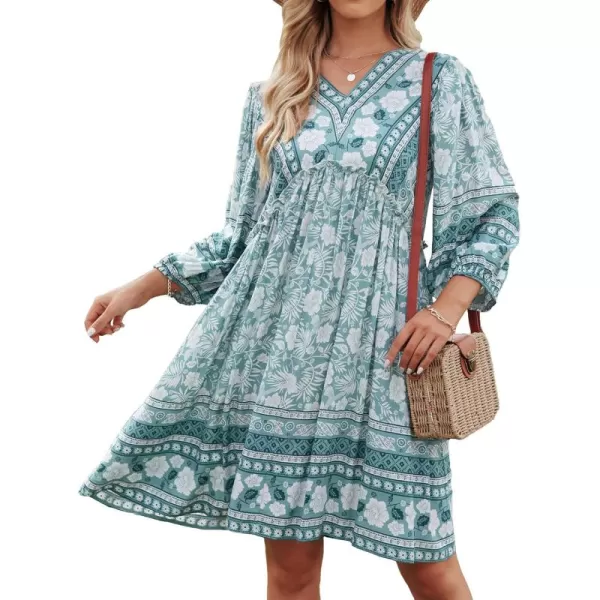 BTFBM Women Casual Spring Summer Dresses V Neck 34 Long Sleeve Ruffle Floral Flowy Boho Babydoll Mini Short Beach DressFloral Blue White