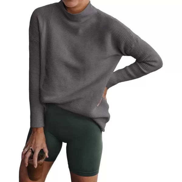 BTFBM Women Cozy Long Sleeve Mock Neck Fashion Sweaters Soft Solid Color Ribbed Knit Casual Fall Winter Pullover SweaterSolid Grey