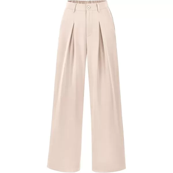 BTFBM Women High Waist Casual Wide Leg Long Palazzo Pants Button Down Loose Business Work Office Trousers with PocketsSolid Beige