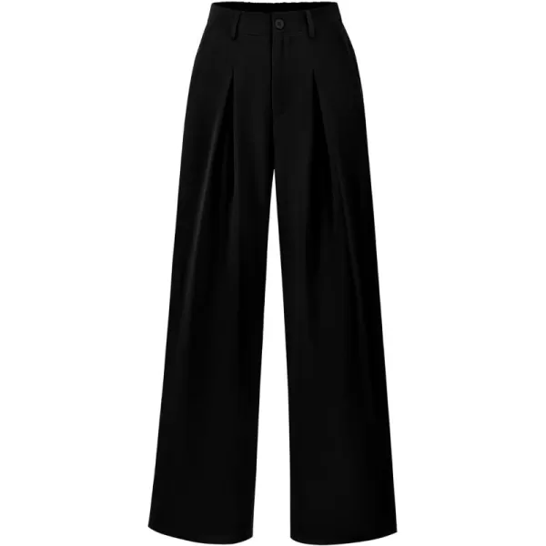 BTFBM Women High Waist Casual Wide Leg Long Palazzo Pants Button Down Loose Business Work Office Trousers with PocketsSolid Black