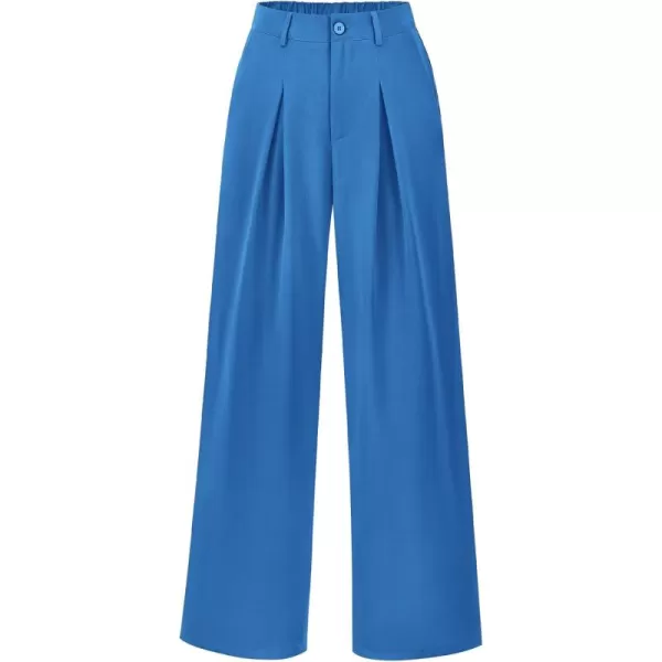 BTFBM Women High Waist Casual Wide Leg Long Palazzo Pants Button Down Loose Business Work Office Trousers with PocketsSolid Blue