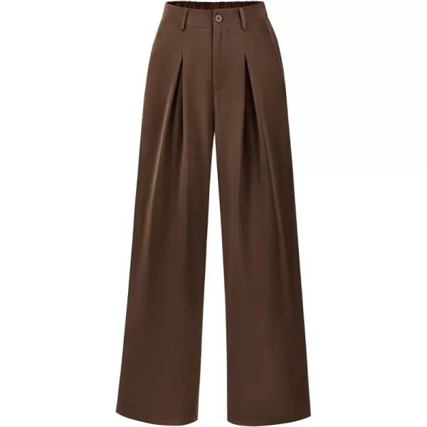 BTFBM Women High Waist Casual Wide Leg Long Palazzo Pants Button Down Loose Business Work Office Trousers with PocketsSolid Coffee