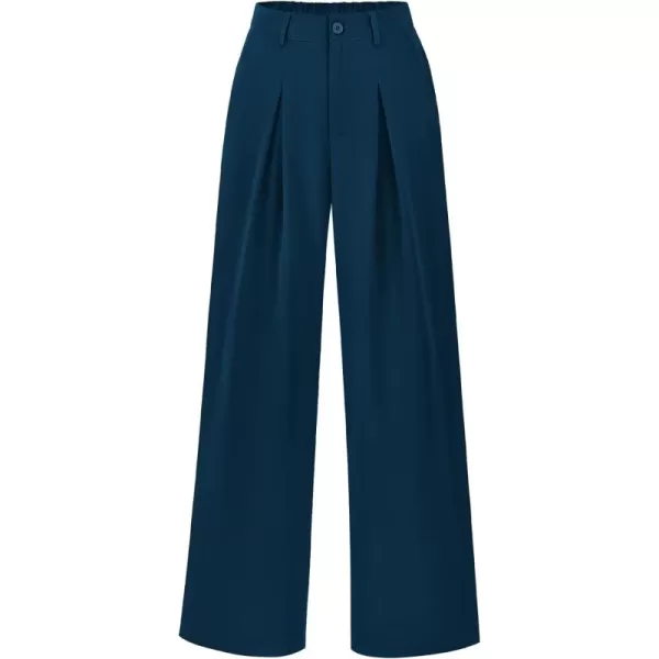 BTFBM Women High Waist Casual Wide Leg Long Palazzo Pants Button Down Loose Business Work Office Trousers with PocketsSolid Dark Blue
