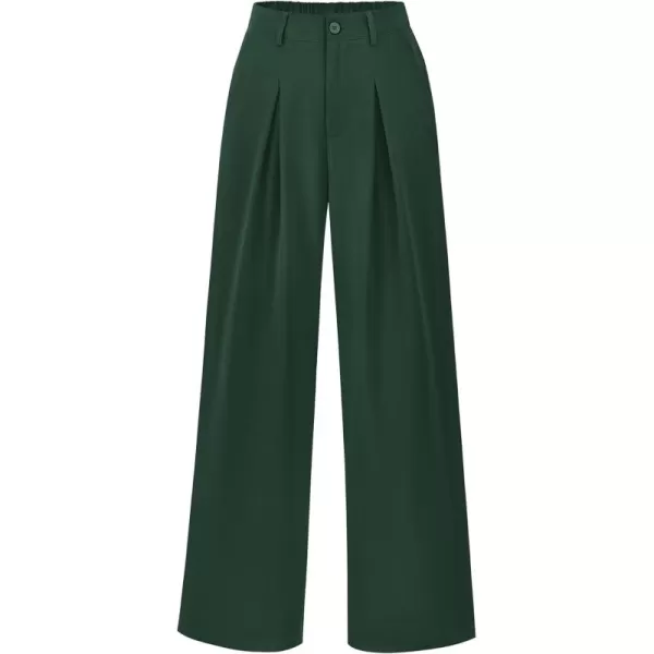 BTFBM Women High Waist Casual Wide Leg Long Palazzo Pants Button Down Loose Business Work Office Trousers with PocketsSolid Dark Green