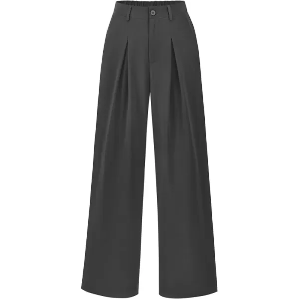 BTFBM Women High Waist Casual Wide Leg Long Palazzo Pants Button Down Loose Business Work Office Trousers with PocketsSolid Dark Grey