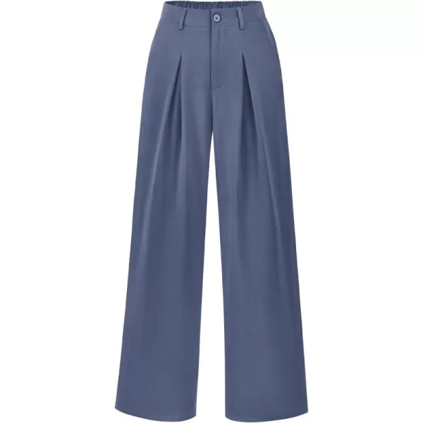BTFBM Women High Waist Casual Wide Leg Long Palazzo Pants Button Down Loose Business Work Office Trousers with PocketsSolid Grey Blue