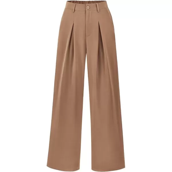 BTFBM Women High Waist Casual Wide Leg Long Palazzo Pants Button Down Loose Business Work Office Trousers with PocketsSolid Khaki