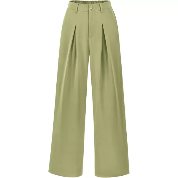 BTFBM Women High Waist Casual Wide Leg Long Palazzo Pants Button Down Loose Business Work Office Trousers with PocketsSolid Light Green