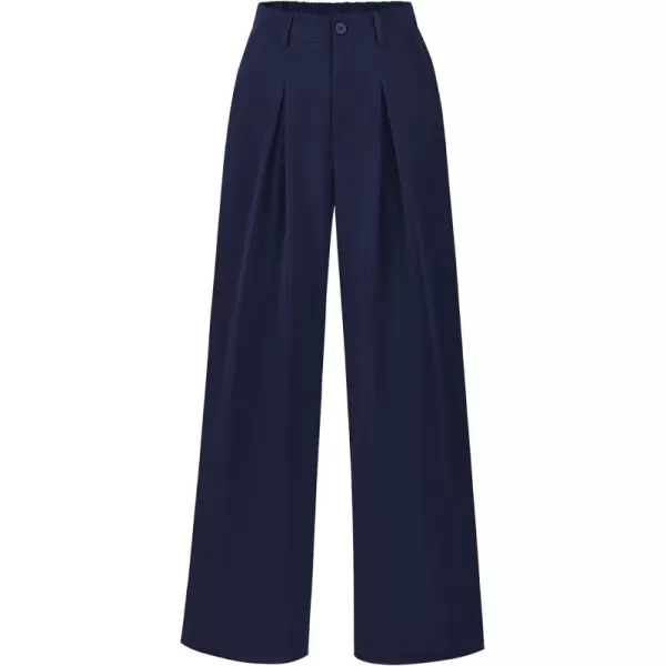 BTFBM Women High Waist Casual Wide Leg Long Palazzo Pants Button Down Loose Business Work Office Trousers with PocketsSolid Navy