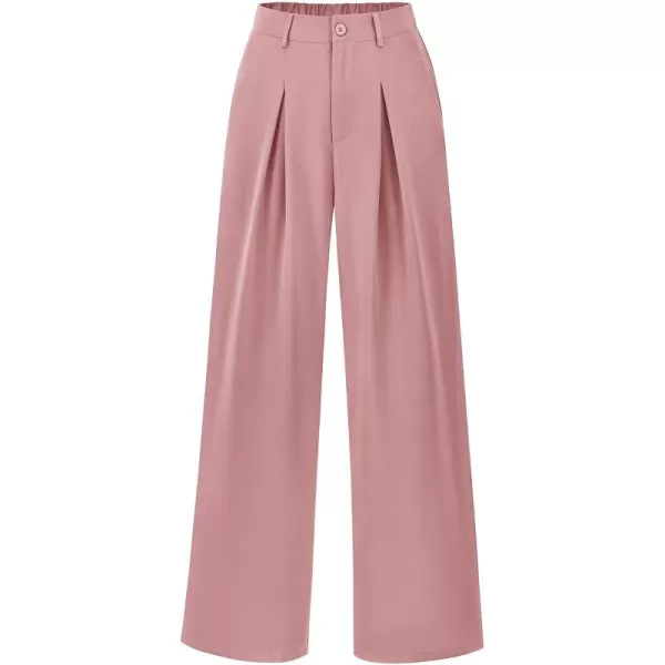 BTFBM Women High Waist Casual Wide Leg Long Palazzo Pants Button Down Loose Business Work Office Trousers with PocketsSolid Pink
