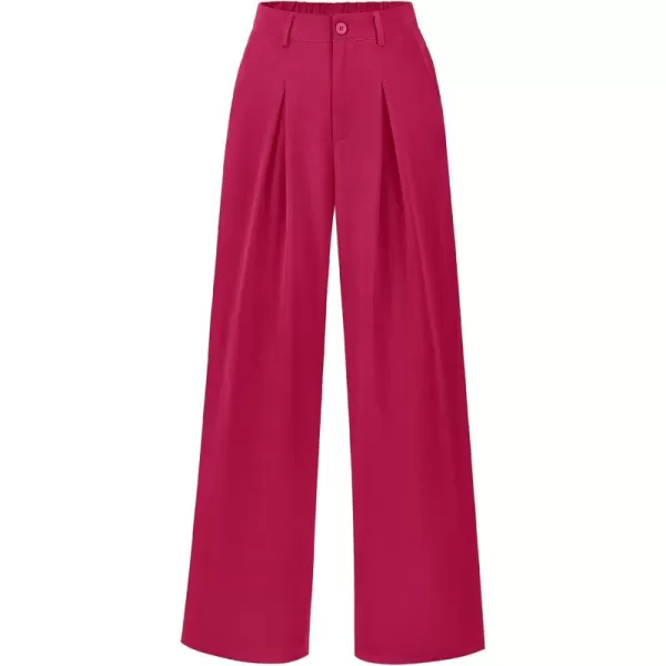 BTFBM Women High Waist Casual Wide Leg Long Palazzo Pants Button Down Loose Business Work Office Trousers with PocketsSolid Rose Red