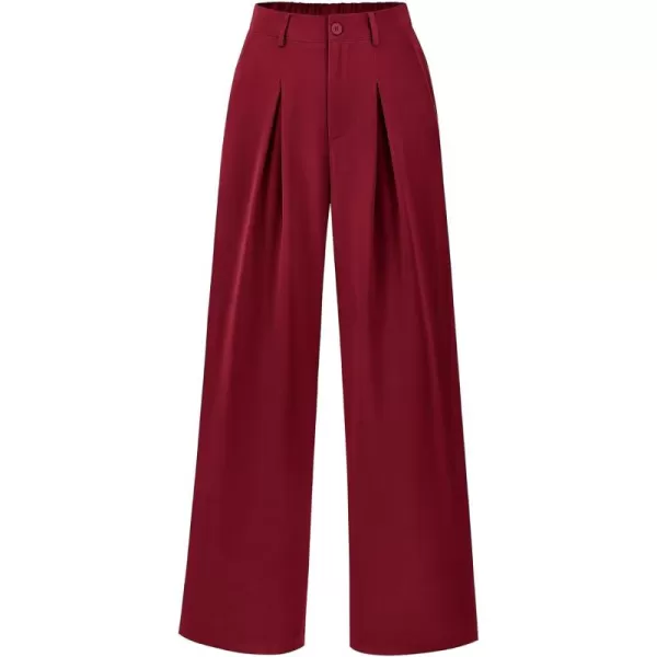 BTFBM Women High Waist Casual Wide Leg Long Palazzo Pants Button Down Loose Business Work Office Trousers with PocketsSolid Wine Red