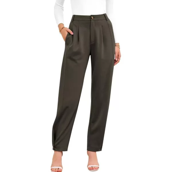 BTFBM Womens 2024 Casual Button Down Pants Elastic High Waist Business Work Trousers Long Straight Slacks with PocketsSolid Army Green