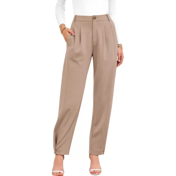 BTFBM Womens 2024 Casual Button Down Pants Elastic High Waist Business Work Trousers Long Straight Slacks with PocketsSolid Beige