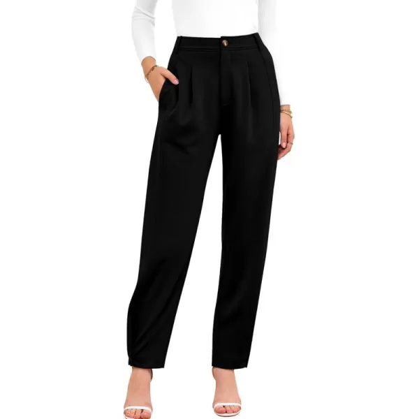 BTFBM Womens 2024 Casual Button Down Pants Elastic High Waist Business Work Trousers Long Straight Slacks with PocketsSolid Black