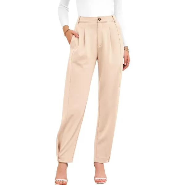 BTFBM Womens 2024 Casual Button Down Pants Elastic High Waist Business Work Trousers Long Straight Slacks with PocketsSolid Cream
