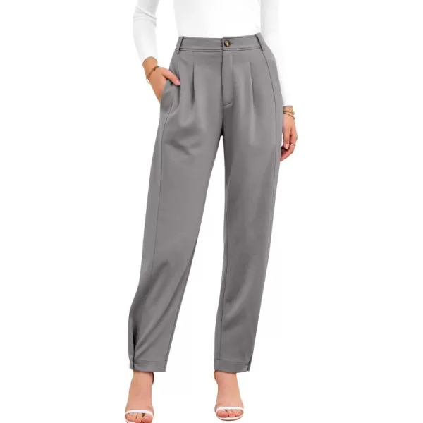 BTFBM Womens 2024 Casual Button Down Pants Elastic High Waist Business Work Trousers Long Straight Slacks with PocketsSolid Grey