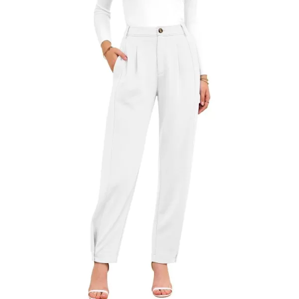 BTFBM Womens 2024 Casual Button Down Pants Elastic High Waist Business Work Trousers Long Straight Slacks with PocketsSolid White