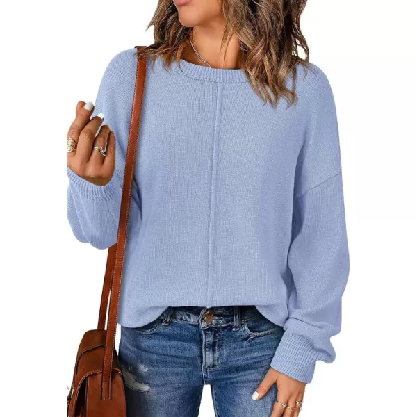 BTFBM Womens Loose Pullover Sweaters 2024 Fall Winter Clothes Crew Neck Slouchy Long Sleeve Casual Knitted TopsSolid Blue