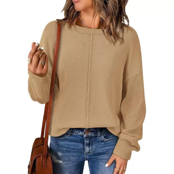 BTFBM Womens Loose Pullover Sweaters 2024 Fall Winter Clothes Crew Neck Slouchy Long Sleeve Casual Knitted TopsSolid Khaki