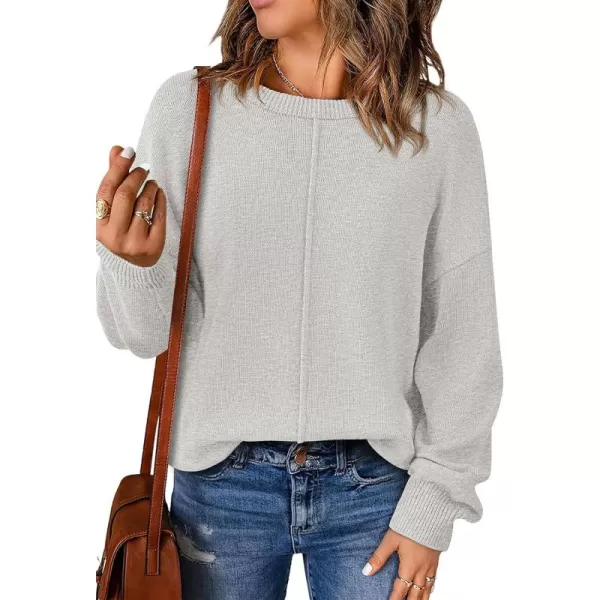 BTFBM Womens Loose Pullover Sweaters 2024 Fall Winter Clothes Crew Neck Slouchy Long Sleeve Casual Knitted TopsSolid Light Grey