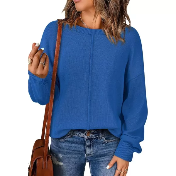 BTFBM Womens Loose Pullover Sweaters 2024 Fall Winter Clothes Crew Neck Slouchy Long Sleeve Casual Knitted TopsSolid Royal Blue