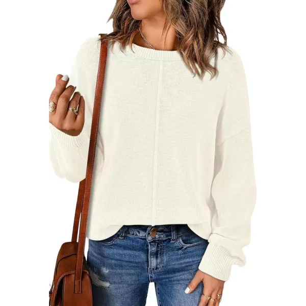 BTFBM Womens Loose Pullover Sweaters 2024 Fall Winter Clothes Crew Neck Slouchy Long Sleeve Casual Knitted TopsSolid White