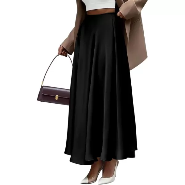 BTFBM Womens Satin High Waist Skirts 2024 Summer Fall Outfits Elegant Cocktail Party Flowy ALine Maxi SkirtSolid Black