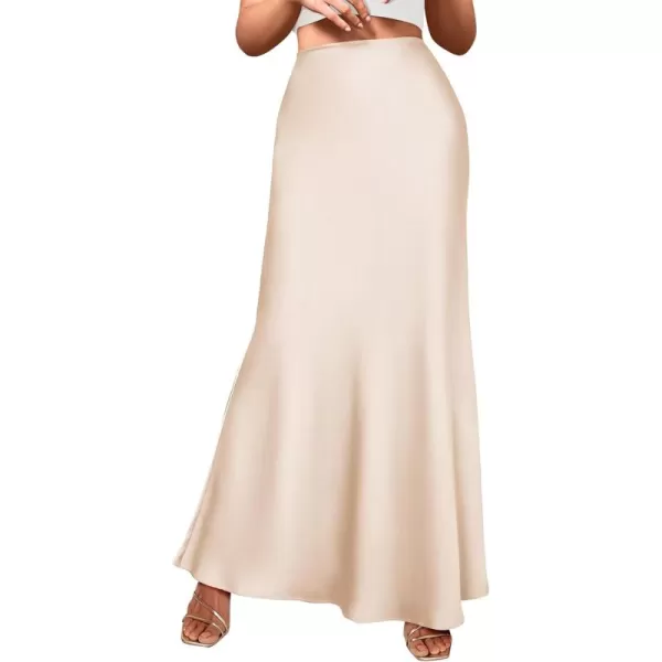 BTFBM Womens Summer Fall Skirt 2024 Silk Elegant High Waist Cocktail Party Wedding Mermaid Satin Maxi SkirtsSolid Beige