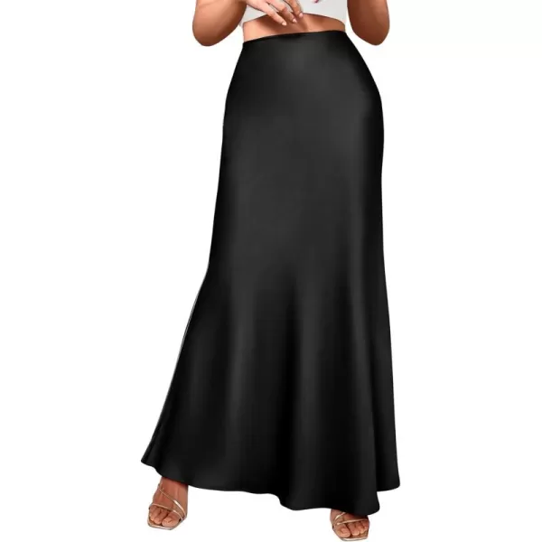 BTFBM Womens Summer Fall Skirt 2024 Silk Elegant High Waist Cocktail Party Wedding Mermaid Satin Maxi SkirtsSolid Black