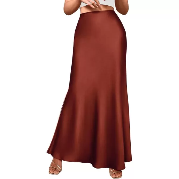 BTFBM Womens Summer Fall Skirt 2024 Silk Elegant High Waist Cocktail Party Wedding Mermaid Satin Maxi SkirtsSolid Brown
