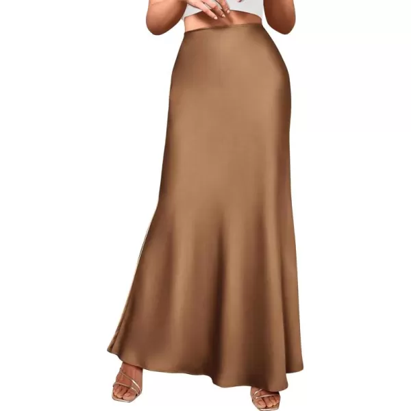 BTFBM Womens Summer Fall Skirt 2024 Silk Elegant High Waist Cocktail Party Wedding Mermaid Satin Maxi SkirtsSolid Coffee