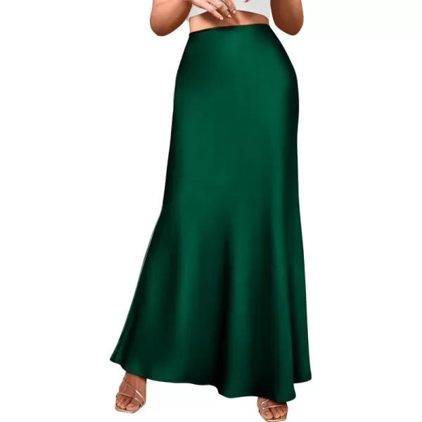 BTFBM Womens Summer Fall Skirt 2024 Silk Elegant High Waist Cocktail Party Wedding Mermaid Satin Maxi SkirtsSolid Dark Green