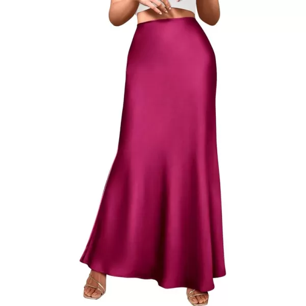 BTFBM Womens Summer Fall Skirt 2024 Silk Elegant High Waist Cocktail Party Wedding Mermaid Satin Maxi SkirtsSolid Rose Red