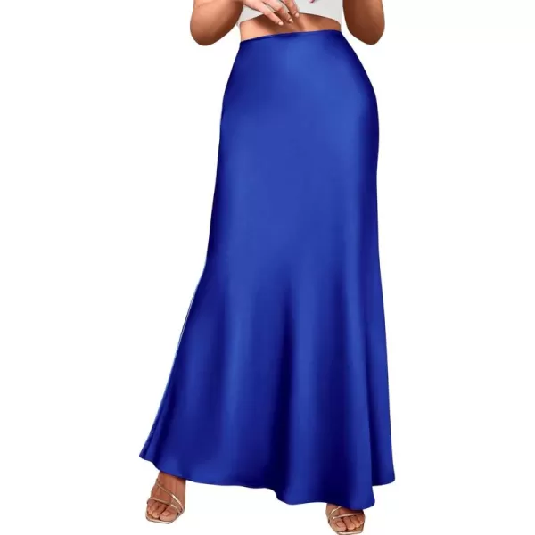 BTFBM Womens Summer Fall Skirt 2024 Silk Elegant High Waist Cocktail Party Wedding Mermaid Satin Maxi SkirtsSolid Royal Blue
