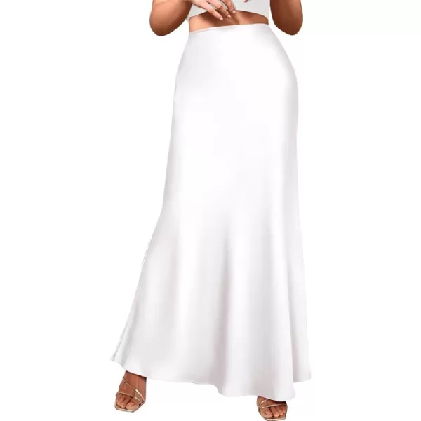 BTFBM Womens Summer Fall Skirt 2024 Silk Elegant High Waist Cocktail Party Wedding Mermaid Satin Maxi SkirtsSolid White