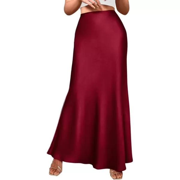 BTFBM Womens Summer Fall Skirt 2024 Silk Elegant High Waist Cocktail Party Wedding Mermaid Satin Maxi SkirtsSolid Wine Red