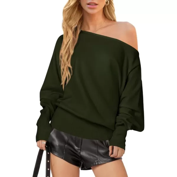 BTFBM Womens Trendy Off Shoulder Sweater 2024 Fall Long Sleeve Casual Loose Tunics Asymmetrical Pullover Going Out TopsArmy Green