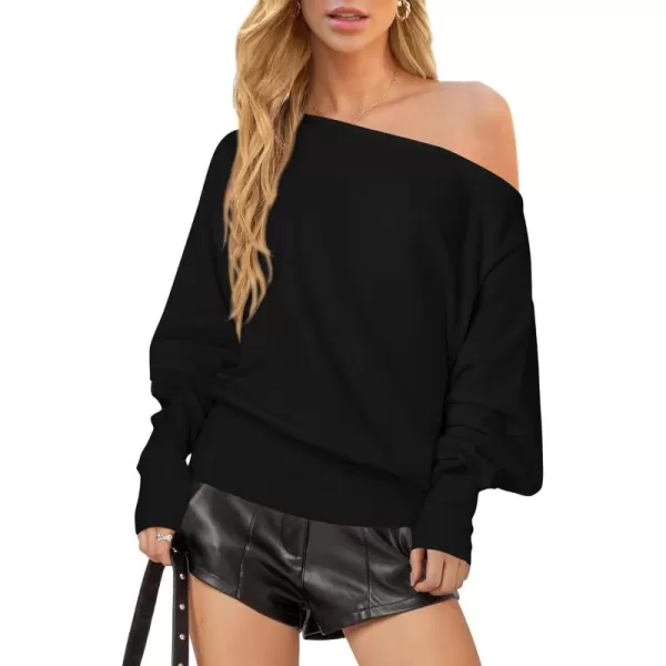 BTFBM Womens Trendy Off Shoulder Sweater 2024 Fall Long Sleeve Casual Loose Tunics Asymmetrical Pullover Going Out TopsBlack