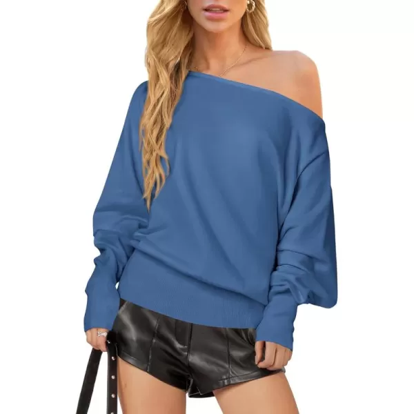BTFBM Womens Trendy Off Shoulder Sweater 2024 Fall Long Sleeve Casual Loose Tunics Asymmetrical Pullover Going Out TopsBlue Grey