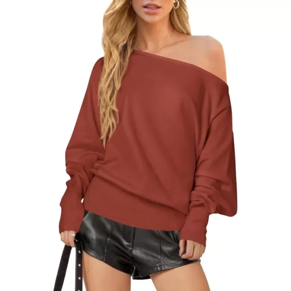 BTFBM Womens Trendy Off Shoulder Sweater 2024 Fall Long Sleeve Casual Loose Tunics Asymmetrical Pullover Going Out TopsBrick Red