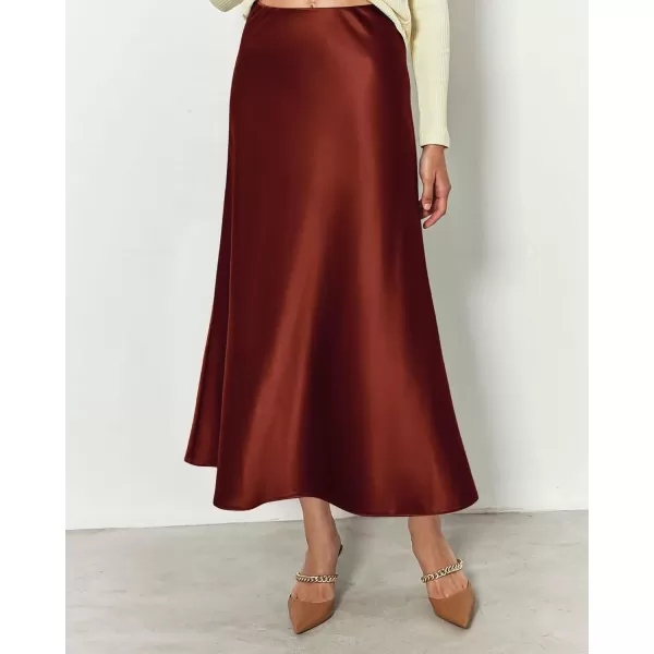 BTFBM 2024 Women Long Satin Summer Spring Skirt Silk Elegant High Waist Cocktail Party Wedding Flared ALine Midi SkirtsSolid Brown