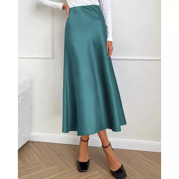 BTFBM 2024 Women Long Satin Summer Spring Skirt Silk Elegant High Waist Cocktail Party Wedding Flared ALine Midi SkirtsSolid Lake Blue